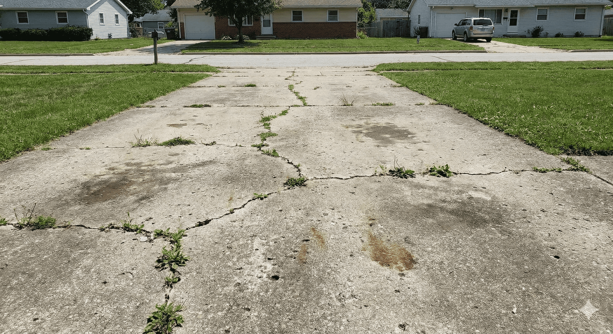 Concrete driveway before restoration in Brantford ON