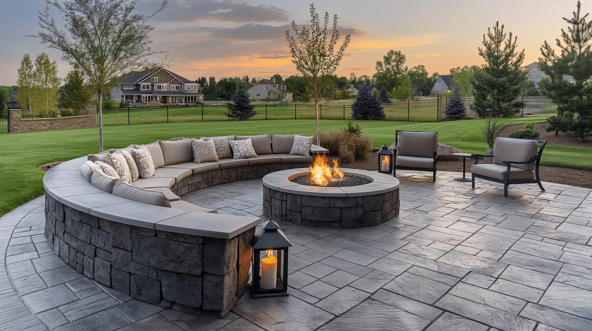 Stamped concrete patio resembling natural stone by Total Brantford Concrete in Brantford, ON